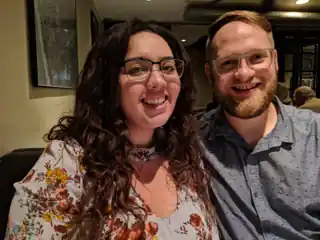 Laura and Bryce together at dinner.